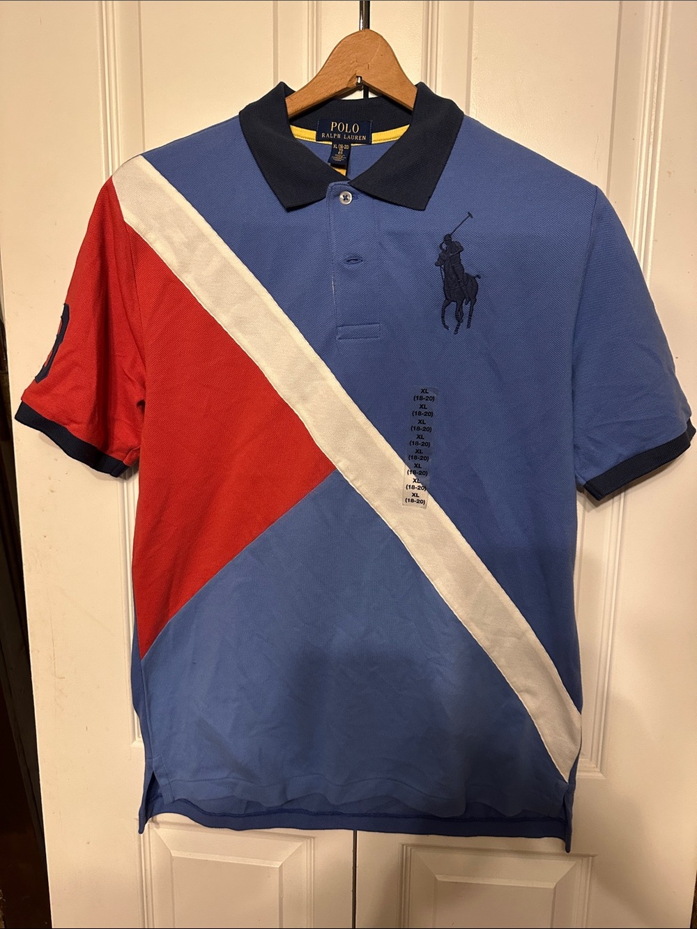 Polo by Ralph Lauren Blue, Red & White Diagonal Block Polo